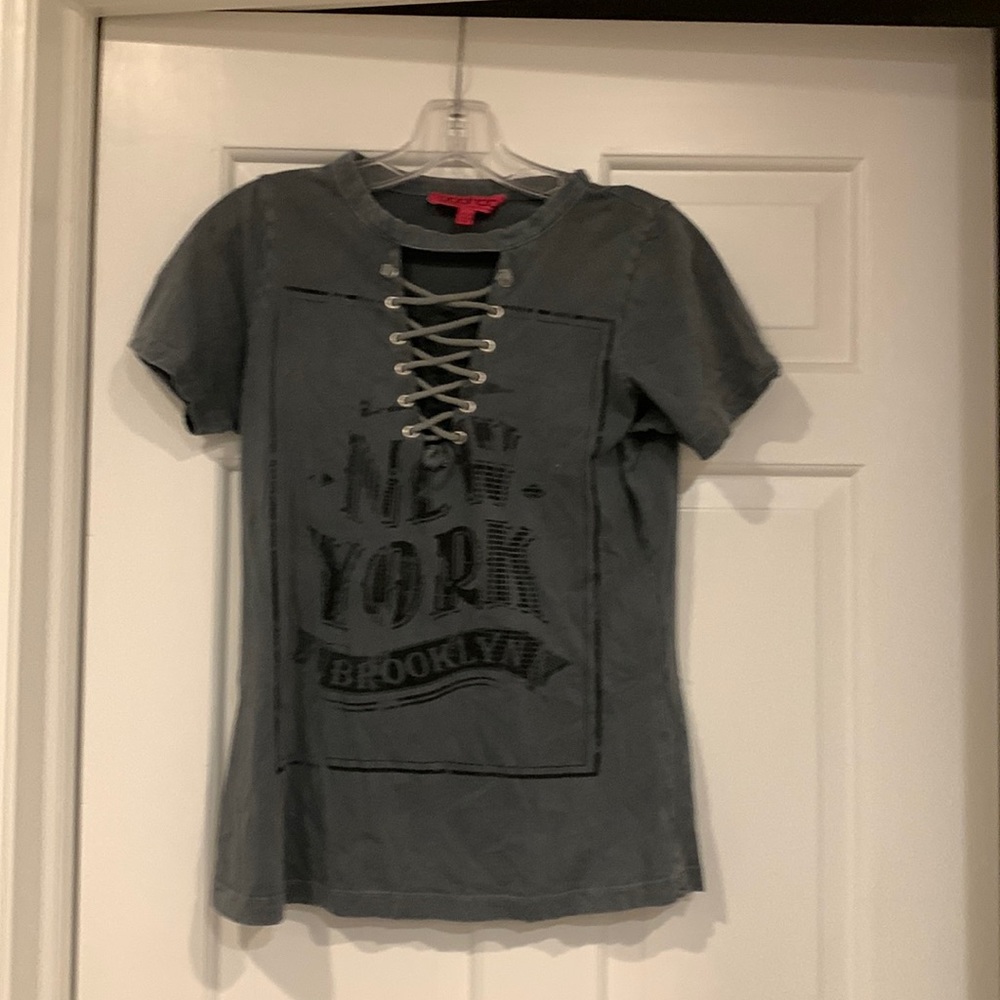 Gray lace up t shirt